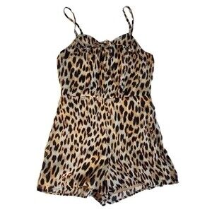 Material Girl Natural Leopard spaghetti strap shorts romper sz S